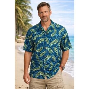 Men’s Hawaiian Shirt LargeTropical Resort Vacation Miami Coastal Beach Cruise